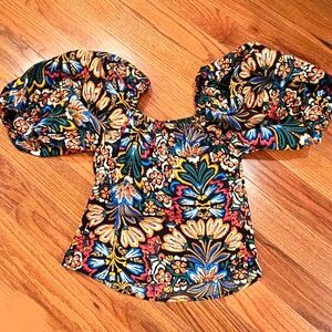 Olivaceous Pink and Yellow Ruffled Puff Sleeve Blouse